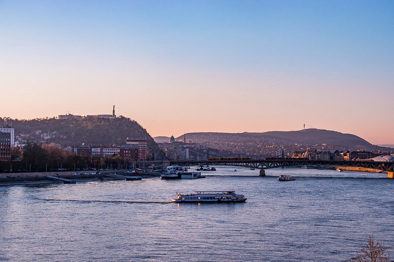 View of Budapest and its bridges during sunset