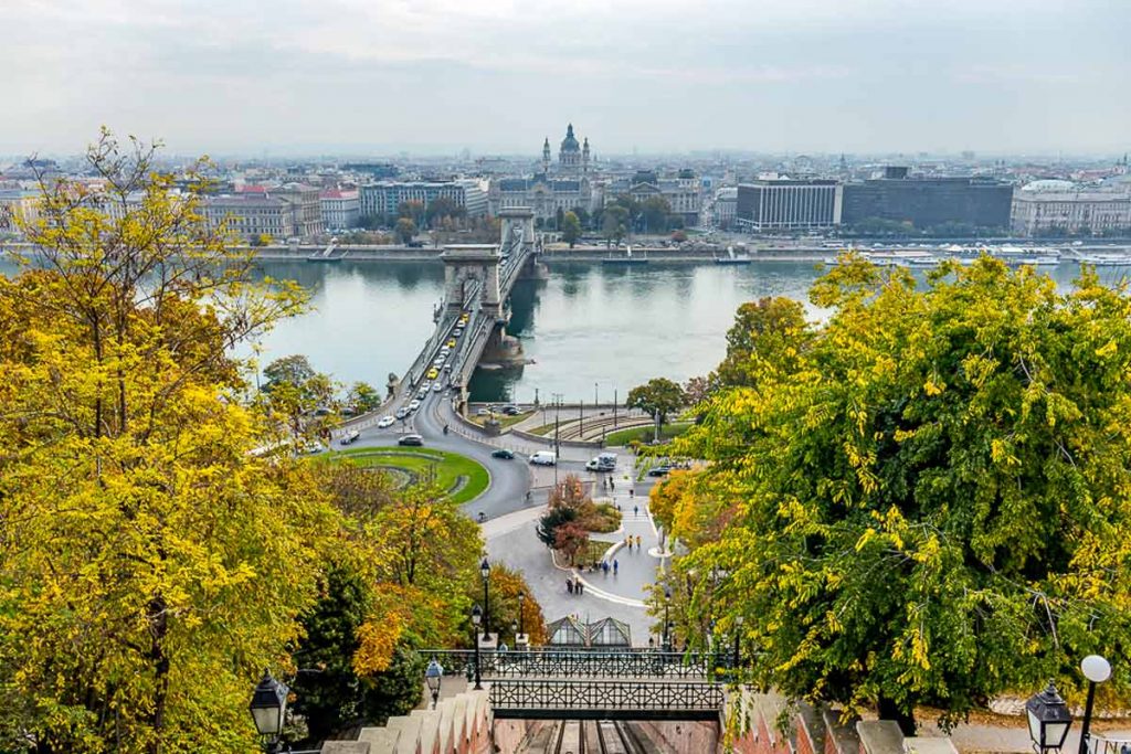 View from the funicular in Budapest during fall